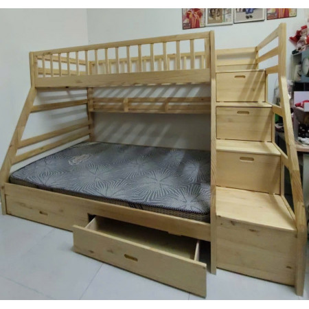 EU192 - Natural : Giường 2 Tầng, 2 Hộc Kéo + Cầu Thang Đảo Chiều, Giá Sách - Trên 1m / Dưới 1m4